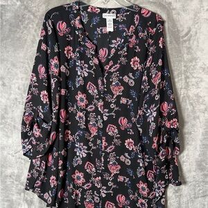 Catherines Black and Pink Floral Blouse